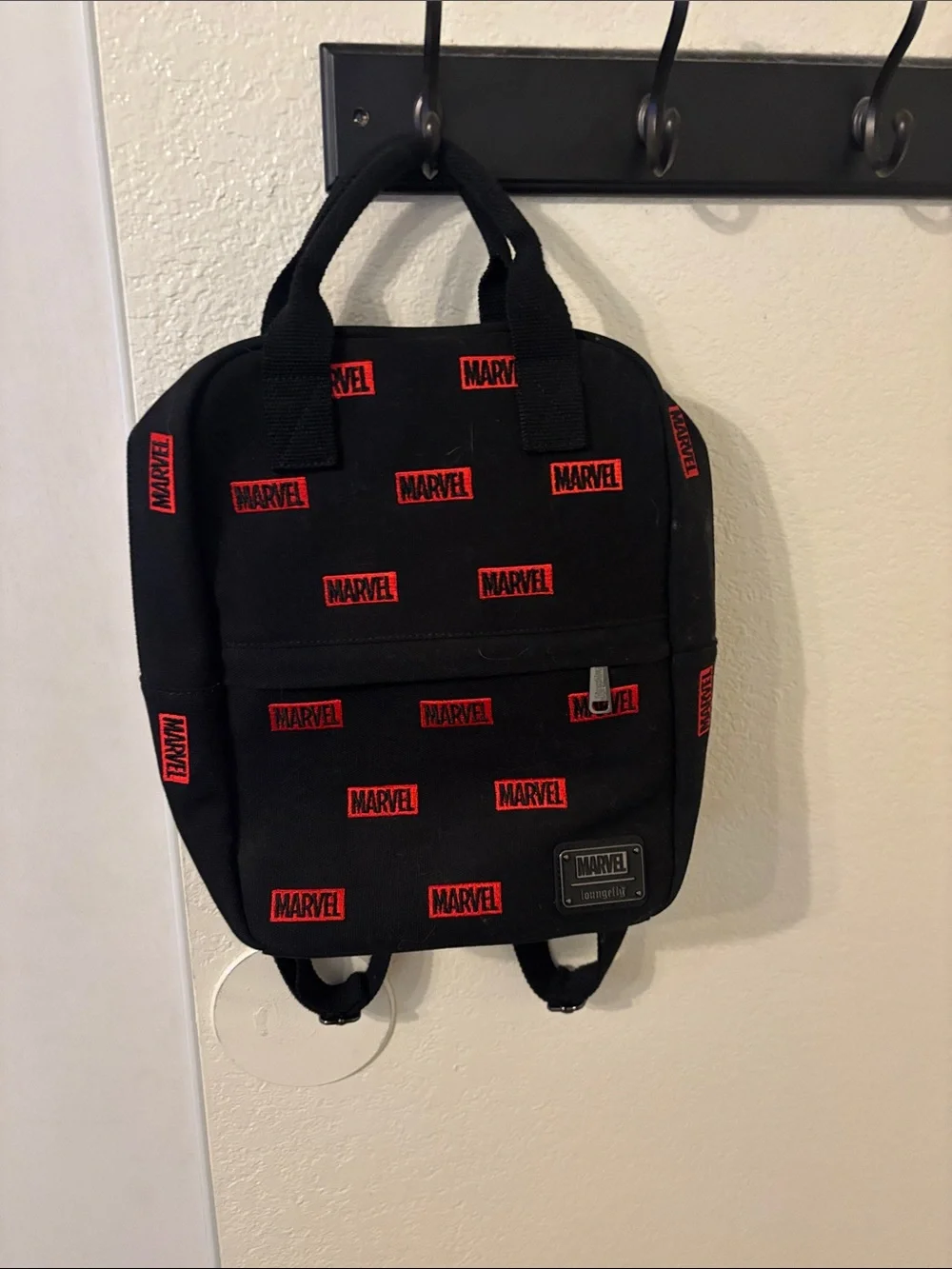 Disney Marvel Black Backpack with Red Logo Pattern - Men's Mini Daypack